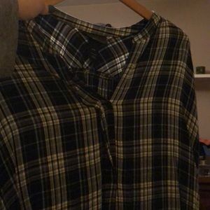 3/4 length sleeve. Plaid shirt